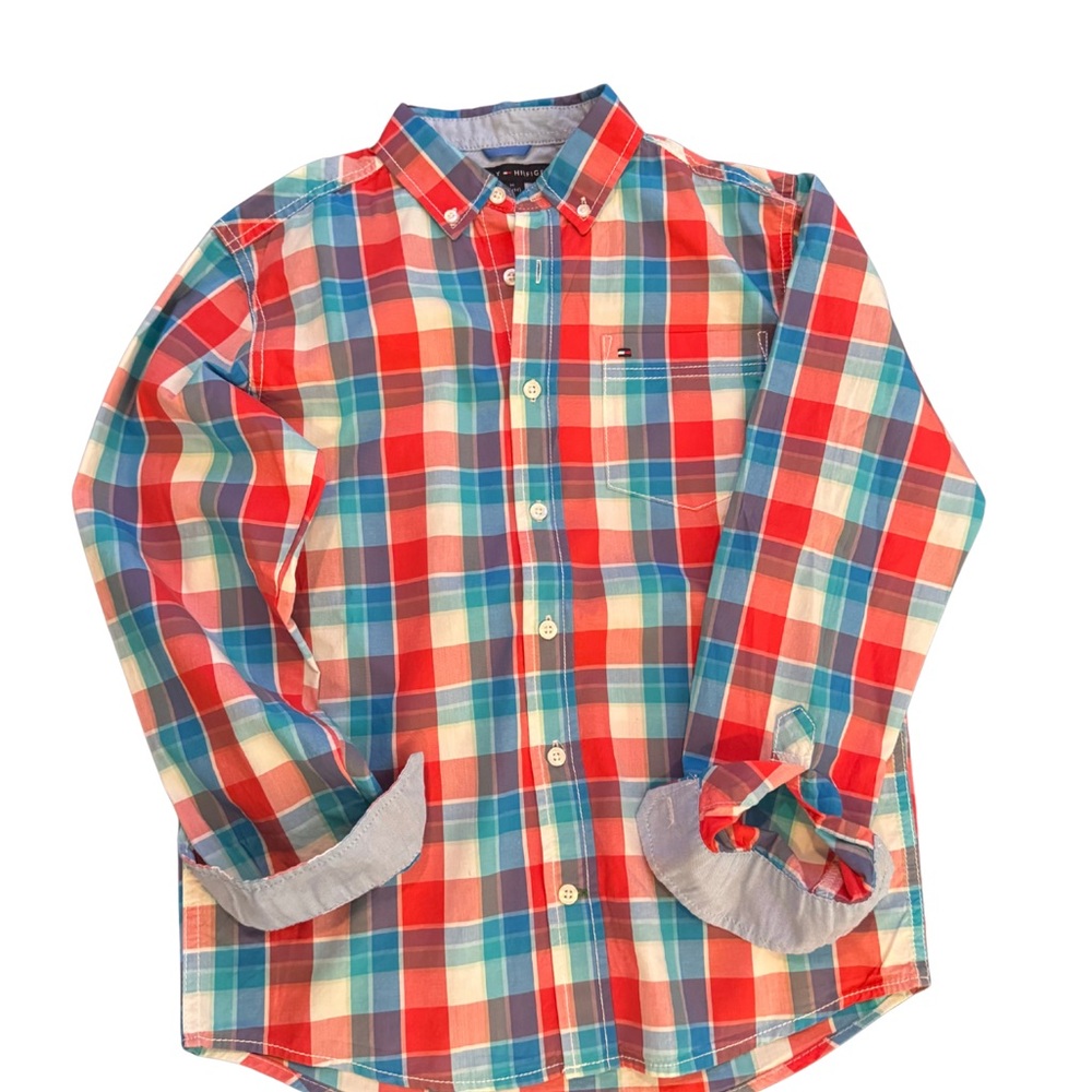 Tommy Hilfiger Boys Multicolor Plaid Button Down Shirt 12 14